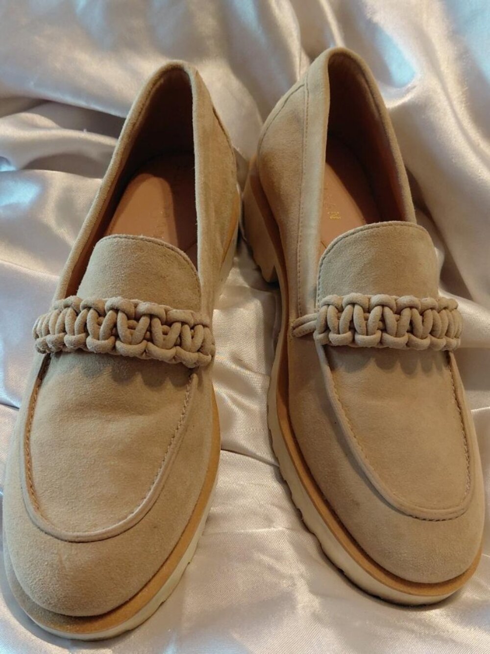 Cole Haan  Tan Suede Greta Leather Lug Sole Loafer